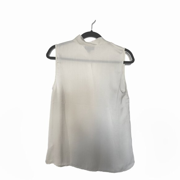 Modcloth Champagne Semi Sheer Blouse Ivory Sleeveless Sash Bow Front - Picture 2 of 3